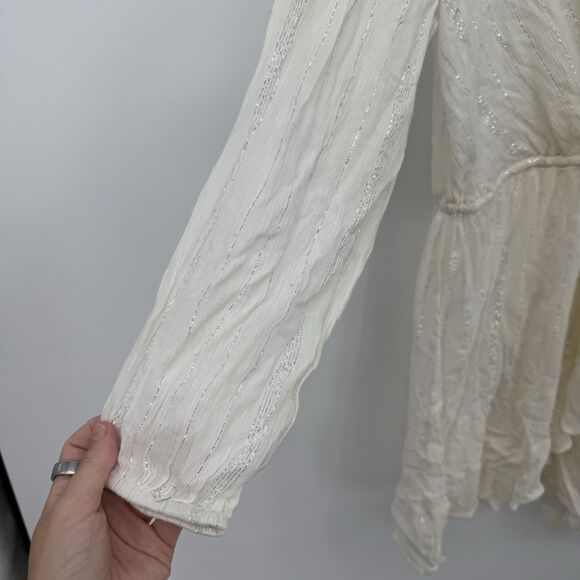 Blue Island Ivory Silver Metallic Swim Coverup Dress Size Large Rayon Boho - Picture 4 of 11